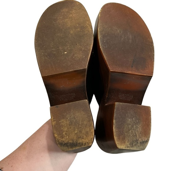 YoYo Vintage Y2K 6.5 Wooden Leather Platform Chunky Wedge Sandals 90’s - Picture 6 of 10
